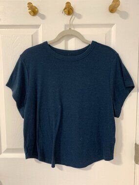 Old Navy Cropped Dark Blue Ribbed Short Sleeve T-Shirt Size 2X